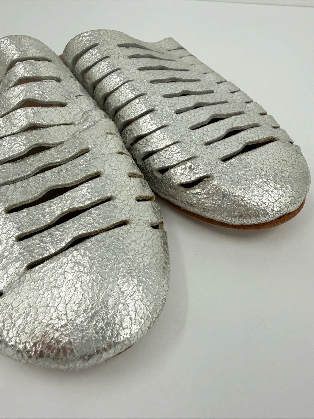 Free People Slice Of Sun Leather Mule in Silver Size 6.5